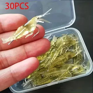 30 Pcs/box silicone shrimp bait with hook-realistic soft shrimp bait for carp and other fish-essential fishing tackle accessories for night fishing Fishing Lure Artificial Fishing Lure
