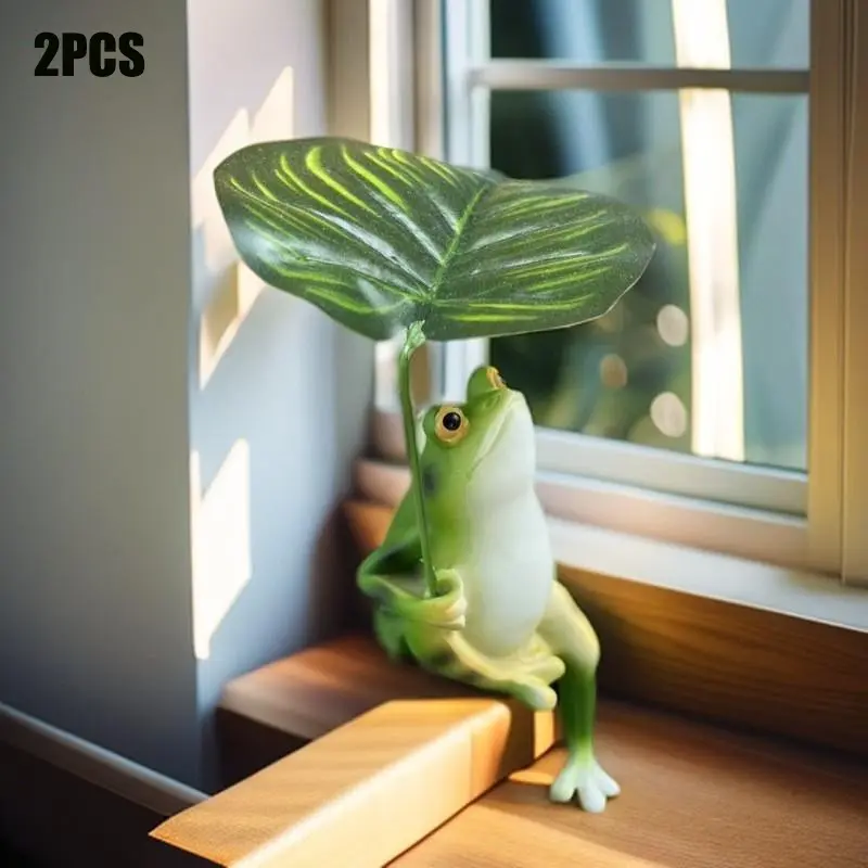 2-Pack Leaf Frog Decorative Figurines, Realistic Frog Ornaments for Fish Tank, Mini Landscape Decoration, Home Garden Craft