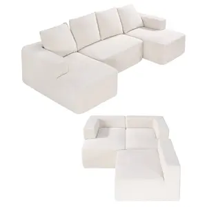 VEVOR Modular Sectional Sofa, U Shaped Modular Sofa with Chaise, Cloud Sectional Couch with High Rebound Sponge and Density, Upholstered Corduroy Couch with Cushion for Living Room, Bedroom, Beige