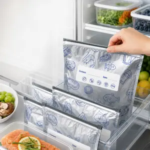 Reusable Freezer Bags 30 Pack Aluminum Foil Food Storage Bags, Leakproof Double-Zip Seal, Freezer & Boil Safe, Thickened Puncture-Resistant, 3 Sizes S M L for Meat Seafood Fruit Veggies, Eco-Friendly Washable Sous Vide Bags with Write-On Label
