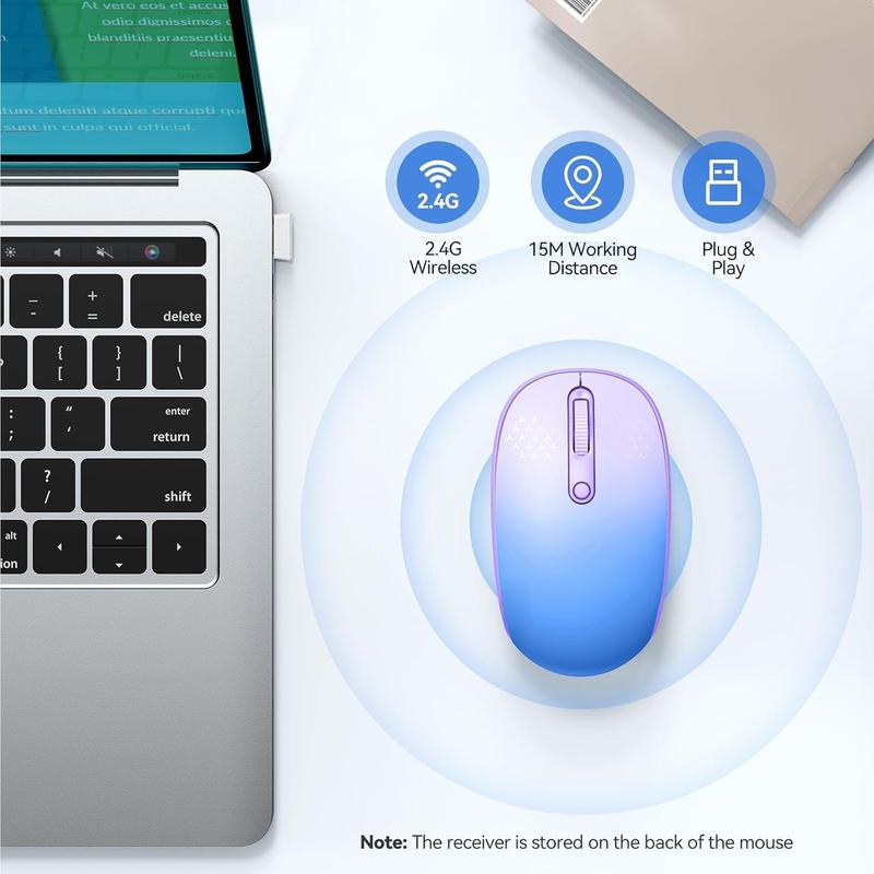 X-MUP05  Wireless Mouse, 2.4G Quiet Computer Mouse with USB Receiver, 4 Buttons Portable Cordless Mice for Chromebook, Laptop, PC, Mac, 800/1200/1600 DPI - Yellow