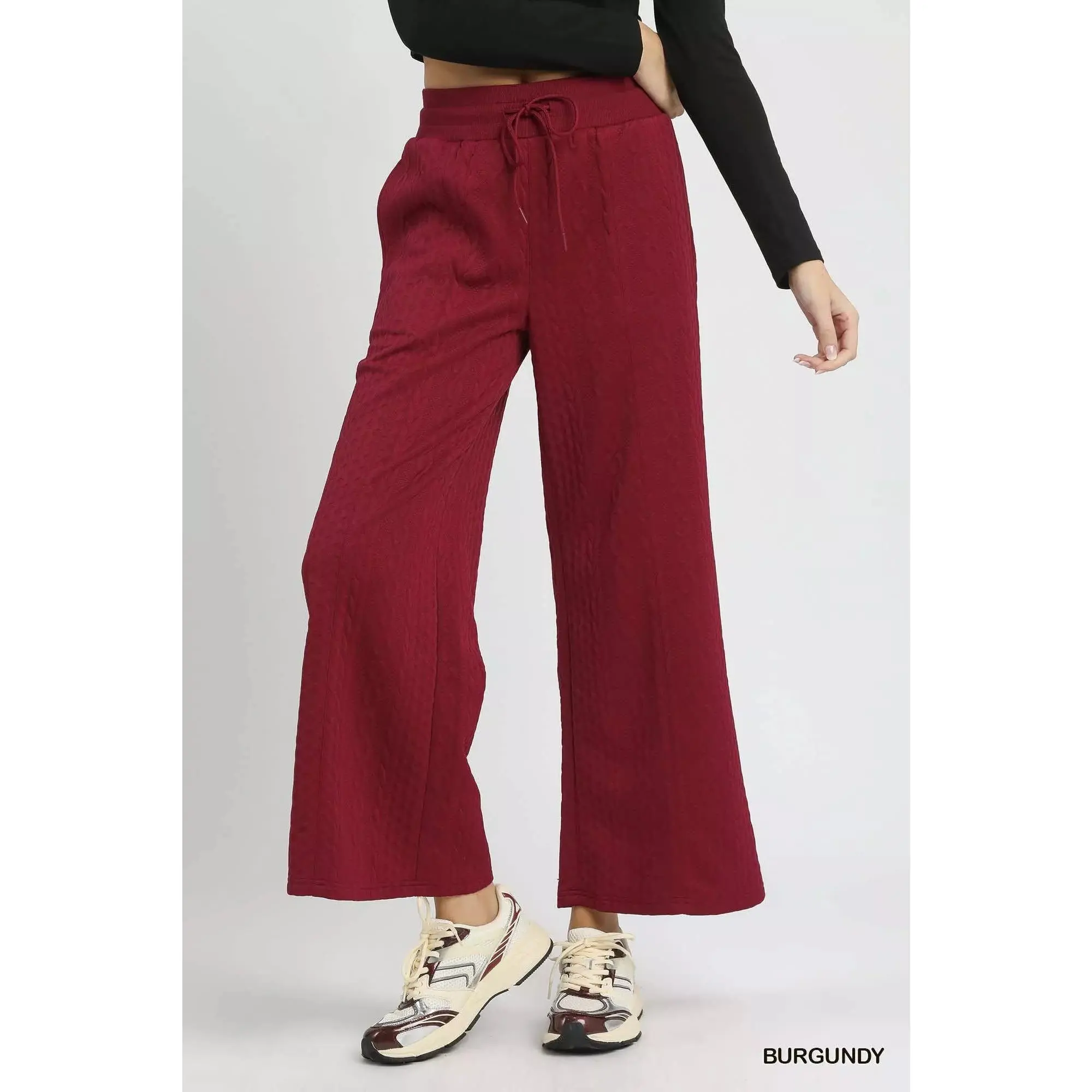 Umgee Cable Knit Textured Wide Leg Pants