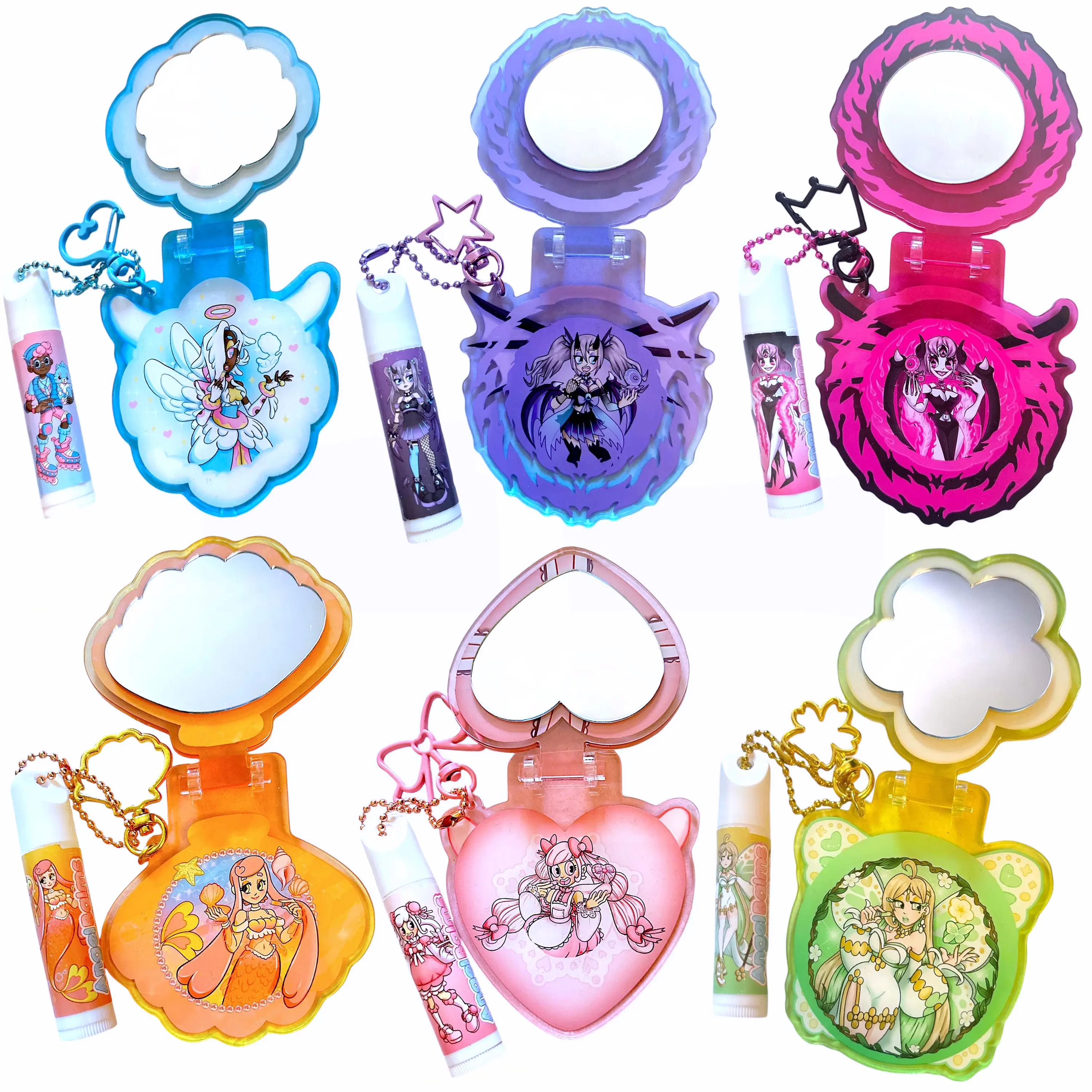Compact Mirror Holder Keychains with Original Artwork