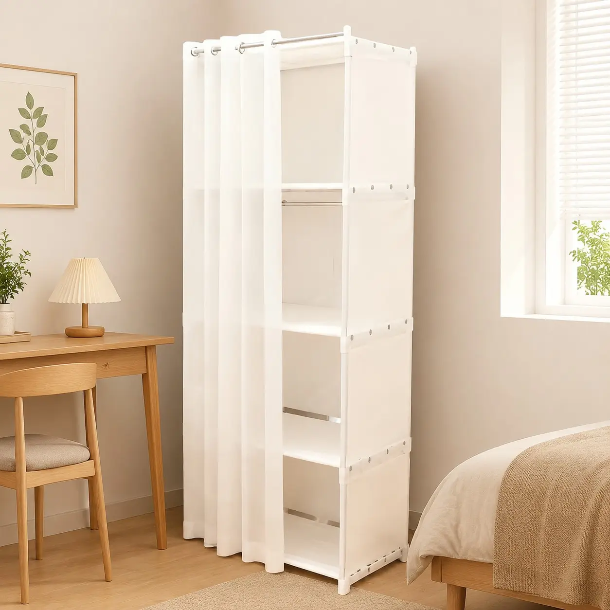 Multi-Layer Storage Cabinet, Metal Frame, Dust-Proof Moisture-Resistant, Living Room Decor, Bedroom Organizer, Dorm Desk Shelf