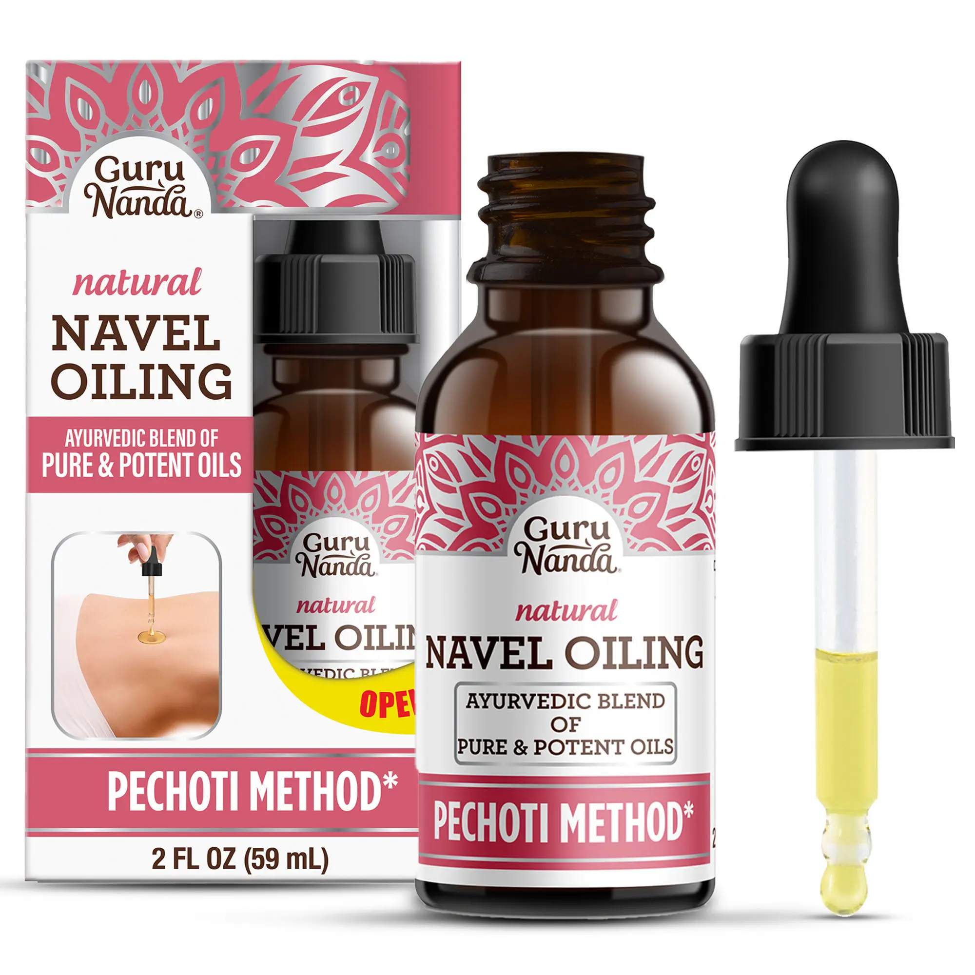 GuruNanda Navel Oiling – Ayurvedic Belly Button Oil with Castor, Neem & Vitamin E - Supports Digestion, Detox, Hydration & Stress Relief - 2 fl oz