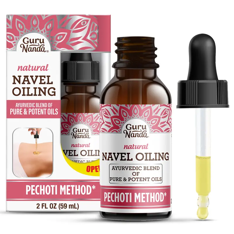 GuruNanda Navel Oiling – Ayurvedic Belly Button Oil with Castor, Neem & Vitamin E - Supports Digestion, Detox, Hydration & Stress Relief - 2 fl oz