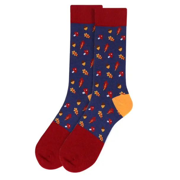 Men's Fun Novelty Dress Socks with Acorns and Leaves Pattern, Soft Cotton Blend, Fits Shoe Sizes 6-12.5, Acorns Leaves, Fun Pattern, Menswear, Outfits, Spandex Mix