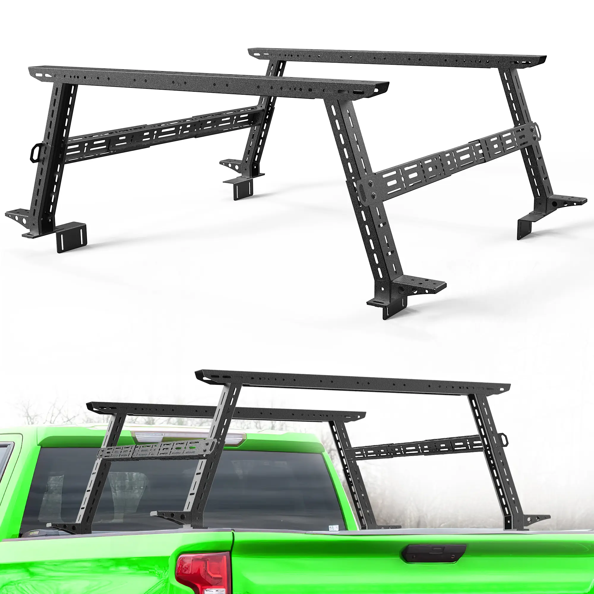 MONOKING Adjustable Full-Size Overland Bed Rack for F150 F250 F350 Silverado Sierra Ram 1500-3500 Tundra and Titan, 17-25 Inch, 5 MOLLE Panels