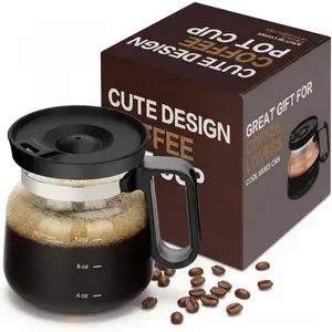16oz Glass Coffee Pot Mug with Spill-Proof Lid, Mini Coffee Pot Shaped Cup, Novelty Clear Borosilicate Glassware for Hot Tea & Latte, Funny Office Desk Gift for Coffee Lovers