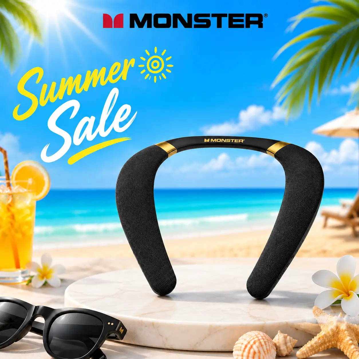 Monster  Boomerang Wearable Bluetooth Neck Speaker, Wireless 6.0, 165H Battery, IPX7 Waterproof, Dual Mic, Surround Sound for Home, Gaming, Movies & Travel - Deals For You Days- SummerWins - DealsForYouDays