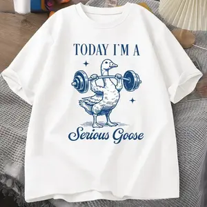 Serious Goose Weightlifting T Shirt Funny Gym Workout Printed T-shirt Animal Lover Tshirt Harajuku Short Sleeve Tees