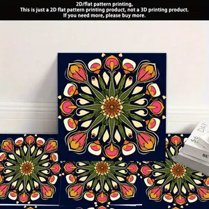 2D Flat - Vintage Geometric Style Pattern, PVC Sticker, Self-Adhesive Floor Decal, Removable Waterproof Decorative Sticker, Suitable for Kitchen Walls, Bathroom Walls, Balcony Floors, and More for DIY Crafts, 2D Flat