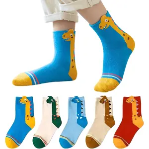 5Pairs Boys Crew Socks Funny Cartoon Dinosaur Cotton Crazy Socks for Kids