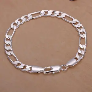 Fine 925 Sterling silver bracelets 6-8mm Women Men chain wedding fashion top quality Silver Jewelry Figaro  20cm