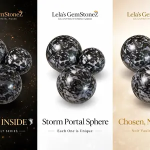 Lela’s GemStoneZ Noir Vault Storm Portal Sphere Mystic Merlinite Indigo Gabbro Collector Orb One-of-One Storm Pattern Deep Black Silver Marbling High Visual Movement