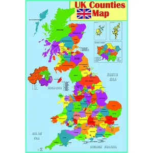 UK COUNTIES MAP EDUCATIONAL POSTER WALL CHART, Full size option