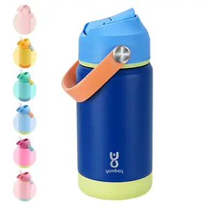 Yawbay Christmas Gifts Kids 12 oz Insulated Water Bottle Leak Proof with Straw BPA Free Blue Double-walled Stainless Steel Flask with Free Stickers for Boys and Girls Portable Tumbler Mug