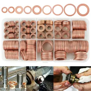 400 Counts M5-M14 Copper Washers 9 Sizes O Ring Copper Gaskets Set Flat Ring Seal Kit Assortment Car Copper Sealing Rings with Storage Case Hardware for Automotive Ship Generators Machinery and Appliances