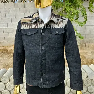 Denim Western Jacket Cowboy Style Menswear with Unique Aztec Collar and Button Front Design