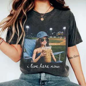 [Sale up to 50%] [Free Ship] Retro I Live Here Now Comfort Color T-Shirt, Doll Funny Ballfield Dark Shirt, Baseball Barbie Shirt