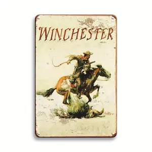 Winchester Cowboy Pattern Vintage Metal Sign, 1 Count Retro Metal Wall Hanging Plaque, Wall Decor for Home Living Room Bedroom Office Cafe