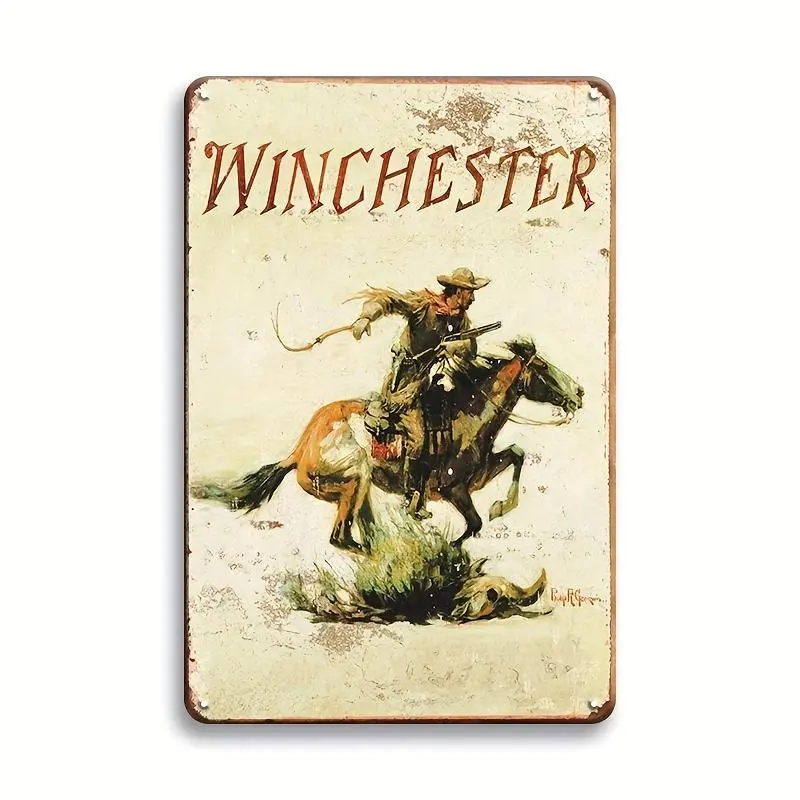 Winchester Cowboy Pattern Vintage Metal Sign, 1 Count Retro Metal Wall Hanging Plaque, Wall Decor for Home Living Room Bedroom Office Cafe