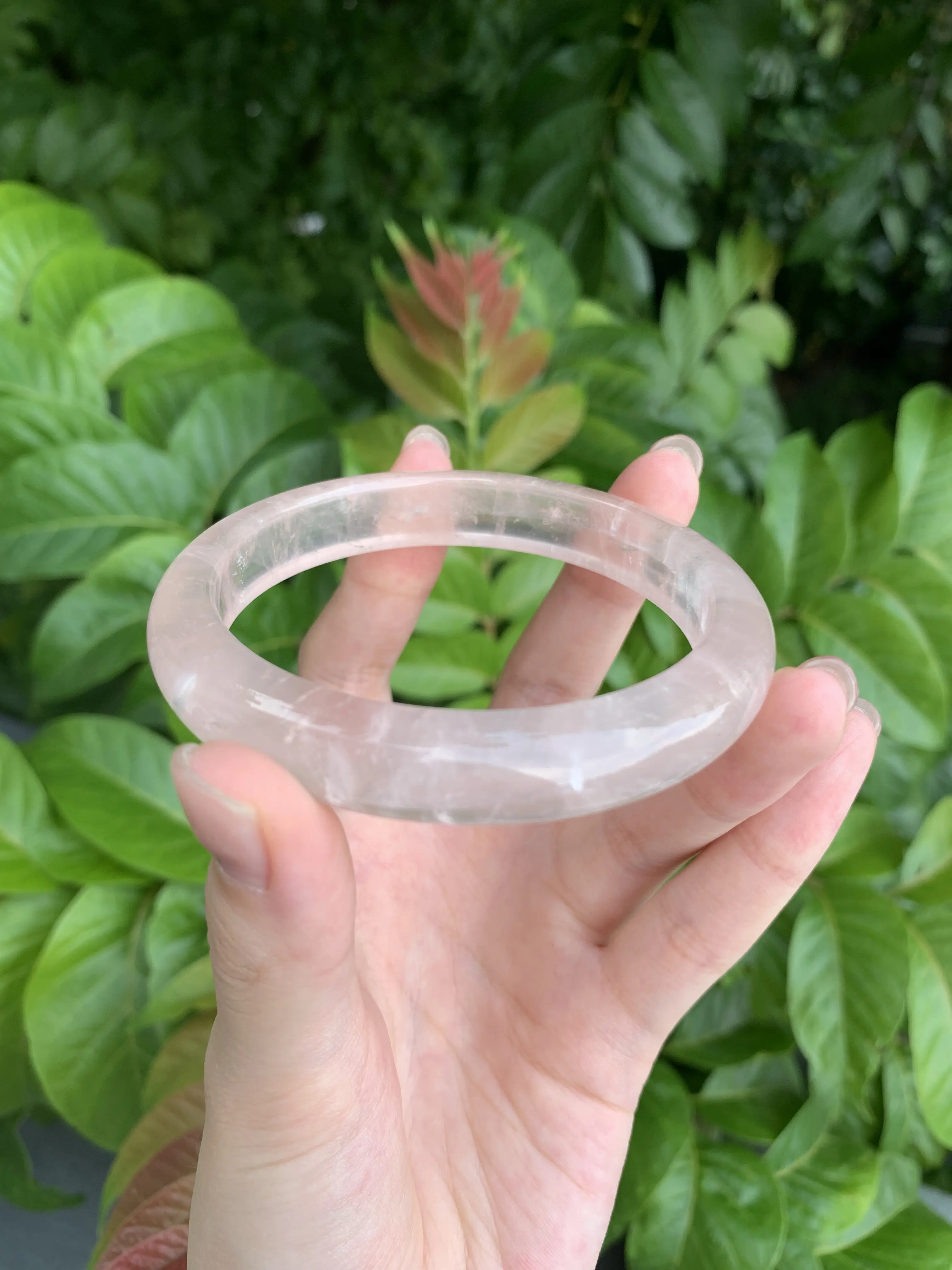 Icy Clear Rose Quartz Bangle, Natural Pink Crystal Smooth Bangle Bracelet for Women