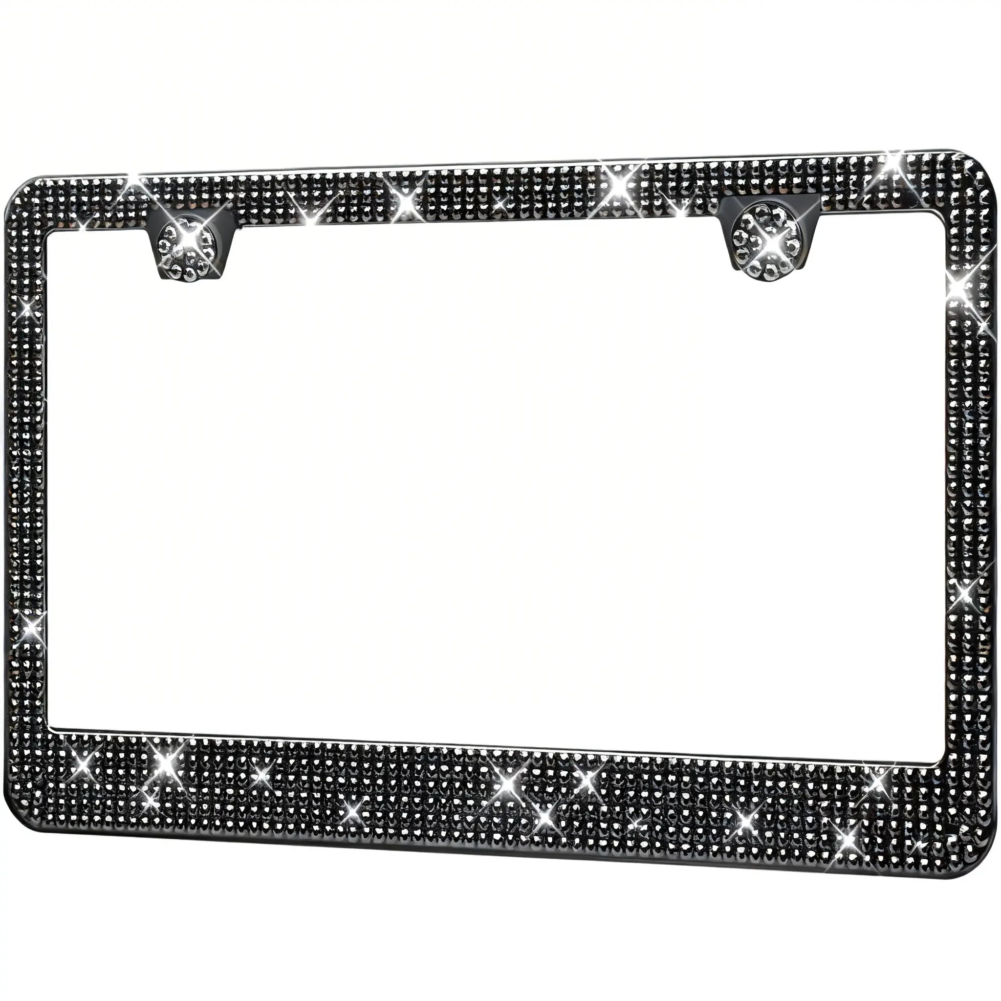 Car License Plate Frame, Metal Bling Rhinestone, Black White Diamond, 1-2 Pack