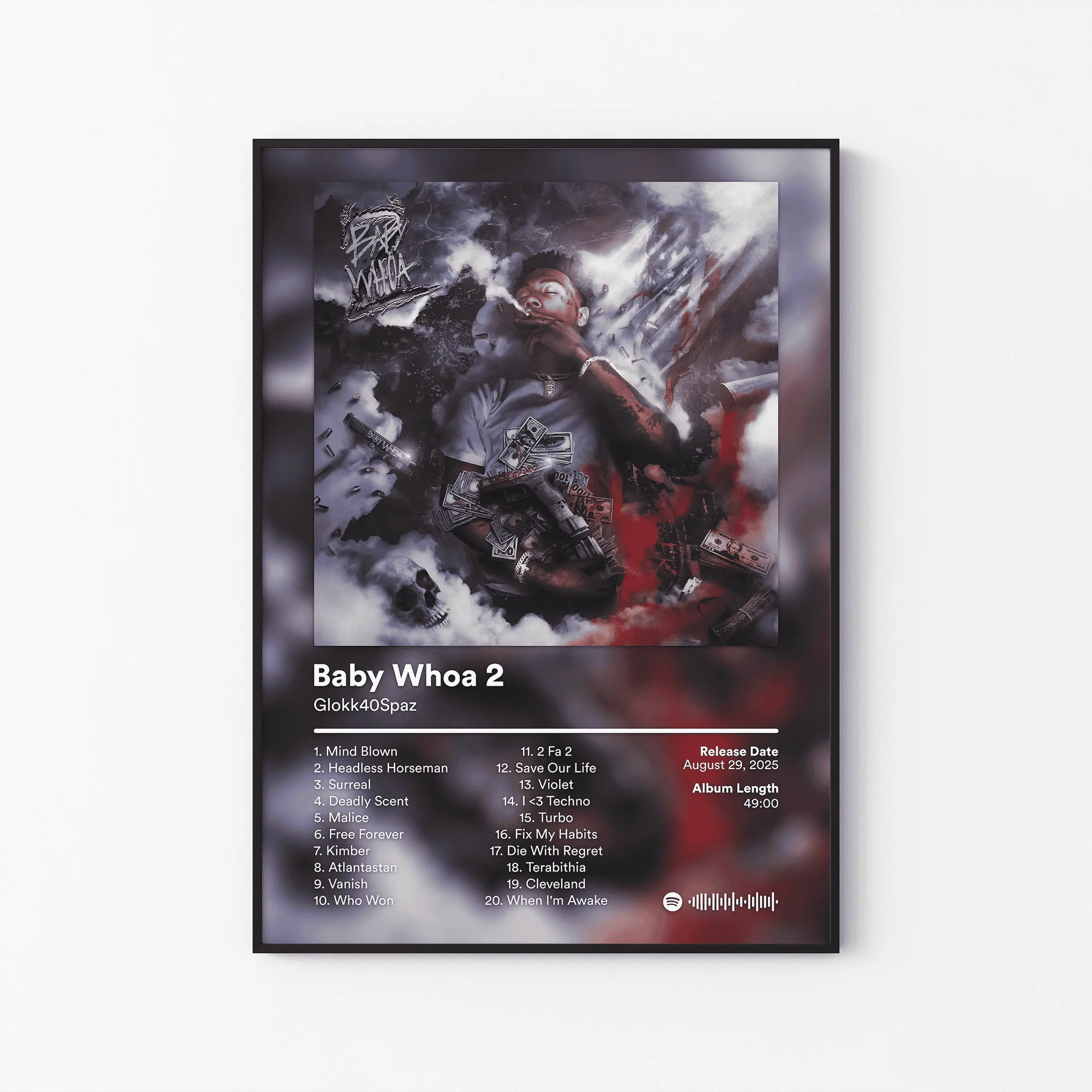 [ UNFRAMED RAP POSTER ] Glokk40Spaz Album Poster, 2wo Glokks Baby Whoa Tracklist, Underground Trap Plugg Print, Free Glokk Decor, Unframed Print Only