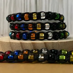 Macrame multi-colored seed bead adjustable table bracelet