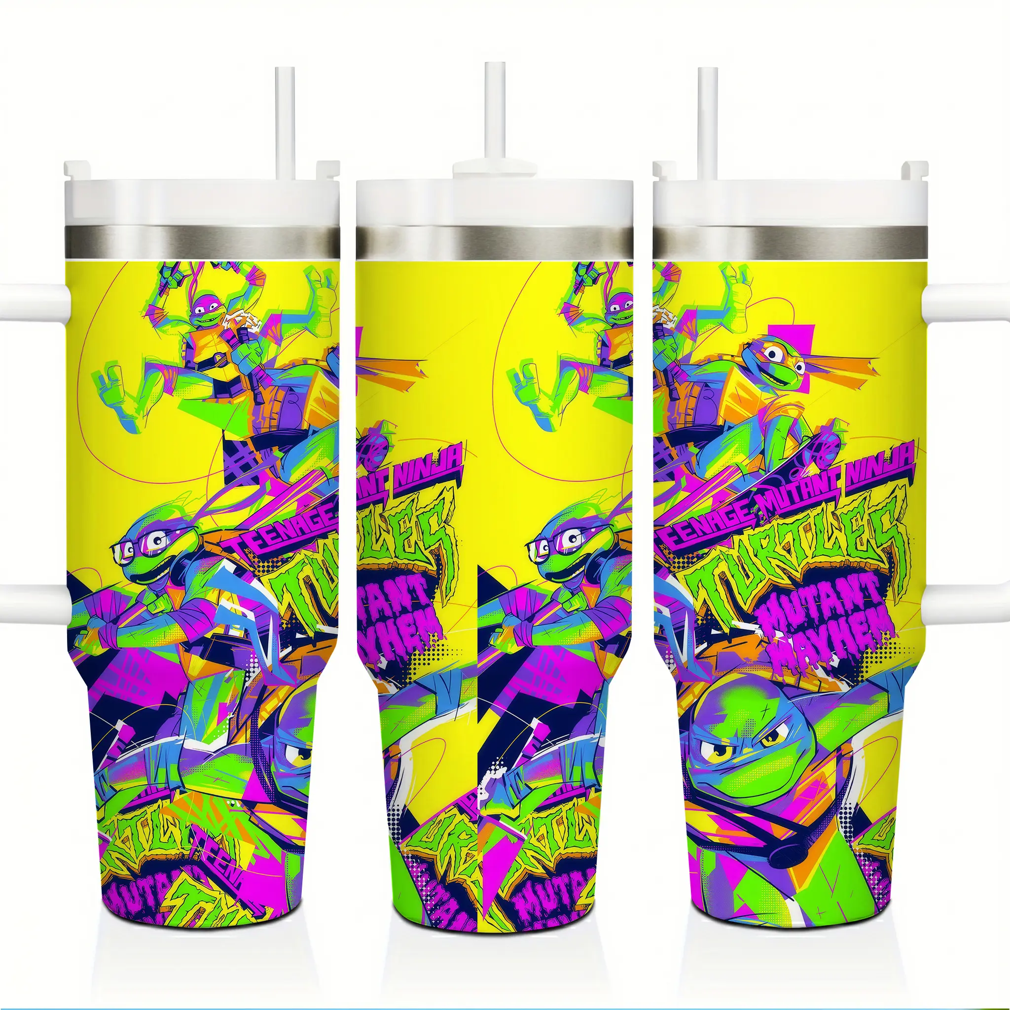 Teenage Mutant Ninja Turtles 40oz Tumbler with Handle and Straw TMNT Stainless Steel Vacuum Insulated Travel Mug Leak Proof Keeps Cold 24H Hot 12H Fan Gift for Boys Men