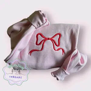 Coquette Embroidered Bow Sweatshirt - Women's Pullover Crew with Embroidered Bow Detail - Womenswear