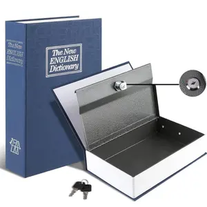 Large Blue 2-Key Metal Key Lock Book Safe, 9.5"x6.1"x2.2" Steel Money Box with Portable Safe Use, Home Office Storage, 2026 Mother's Day-Father's Day Gift-Ready Item, Steel Security Safe