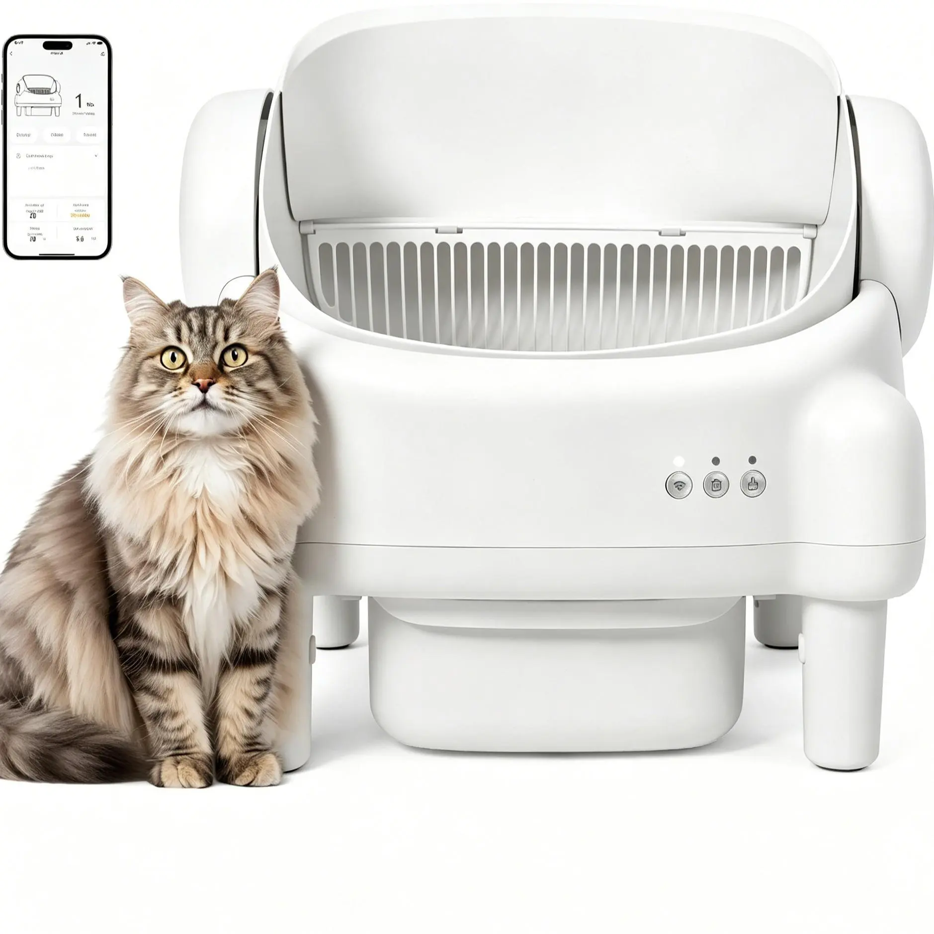 TAYACICY Automatic Self Cleaning Litter Box Open Top with App Control for Multiple Cats 16.5"x16.5" Entrance Dual Safety Tech 10.5L Sealed Waste Bin Leak-Proof Design Cream White - Litterbox(Only supports 2.4GWifi) #SummerVibes#petlovers