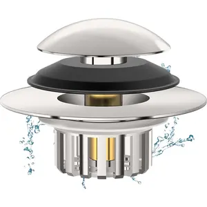 Universal 3 in 1 Bathtub Drain Stopper Bathtub, Pop-up Tub Stopper with Effective Filter Basket, Anti-Clogging Bathtub Drain Plug Bath Tub Stoppers for 1.45-1.8" Drain Shoe, Brushed Nickel