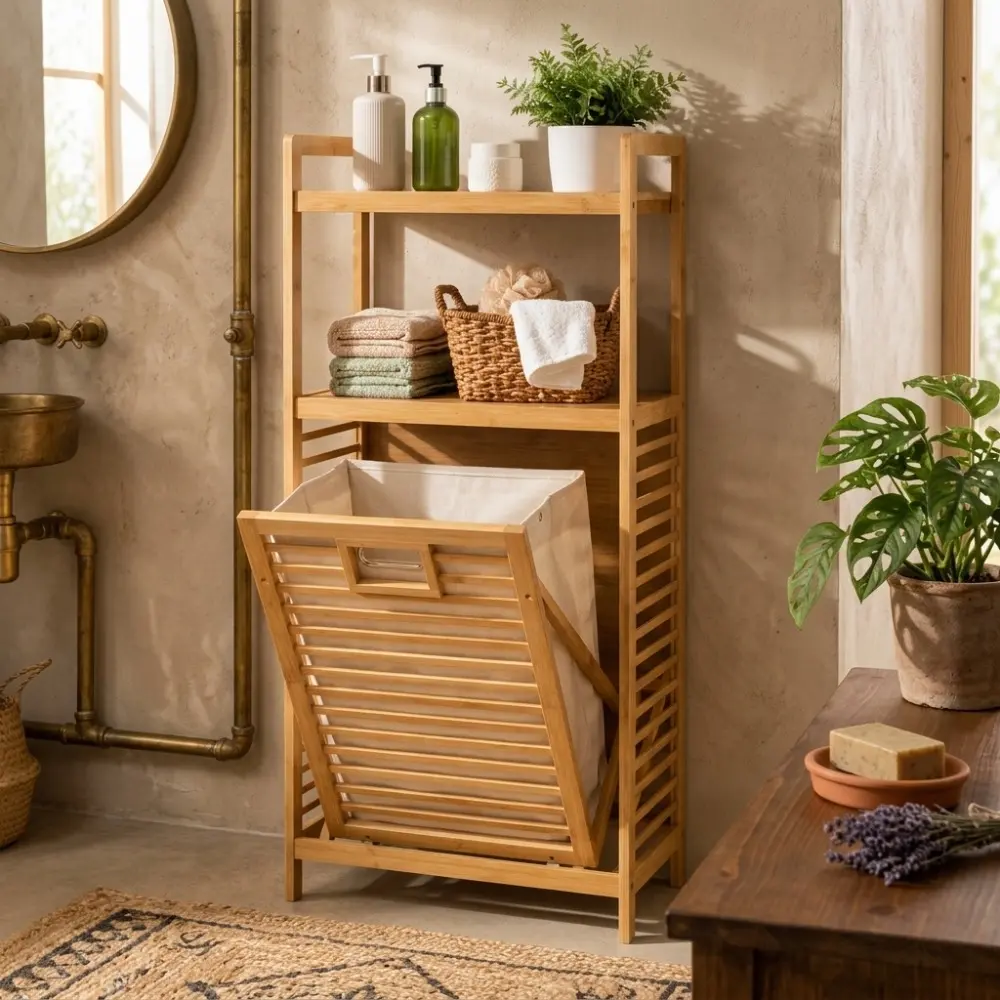 Littleox Laundry Hamper with 2-Tier Shelves & Tilt Out Basket, Laundry Baskets Organizer Hampers Bathroom Storage Shelf for Laundry Room, Bathroom, Nursery, Bedroom, Guest Room, Closet (2 Tier - Large)