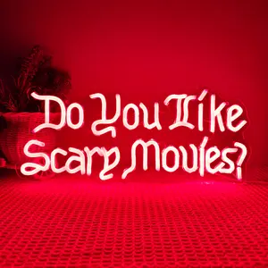 Do You Like Scary Movies Neon Sign LED Neon Light for Movie Night Party Decor Horror Room Gothic Font Halloween Decoration