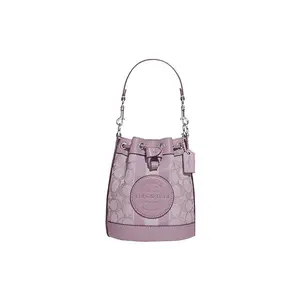 COACH Dempsey 14 Chambray Jacquard and Pebbled Leather Bucket Bag for Women, Mini Crossbody Handbag in Lilac