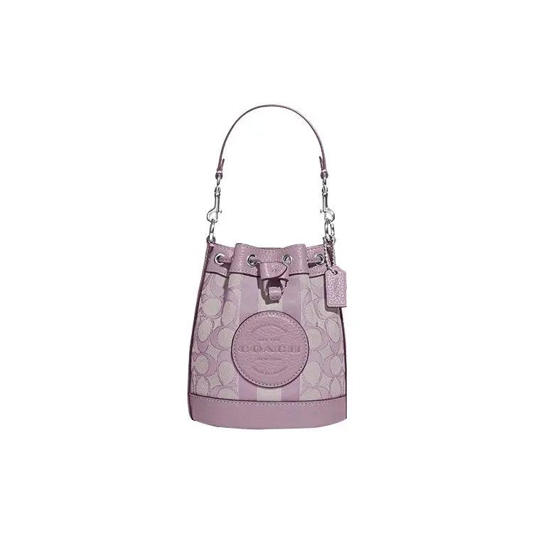 COACH Dempsey 14 Chambray Jacquard and Pebbled Leather Bucket Bag for Women, Mini Crossbody Handbag in Lilac