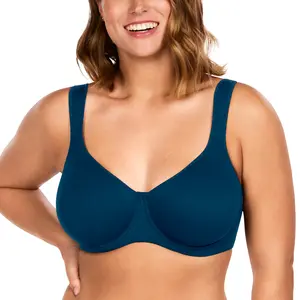 HSIA Joan Comfortzone Unlined Plus Size Full Coverage Underwire Support Minimizer Bra Reduces 1 to 1.5 Cups Wider Cushioned Straps U Shaped Smoothing Back Soft Naked Feel T Shirt Bra for Big Bust Women Daily Wear Shaping Lingerie