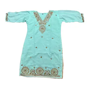 Boutique  Kurta Palazzo Set in Aqua with Gold Embroidery All Seasons Wear