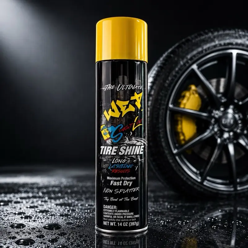 Tire Shine Spray, Street Legal High Gloss Wet Look Formula, Long-Lasting Automotive Tyre Care Accessory