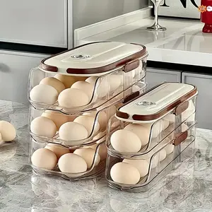 1pc Multi-Level Egg Storage Box with Automatic Egg-Rolling and Space-Saving Design for Refrigerator, Egg Rack Tray with Anti-Collision Protection