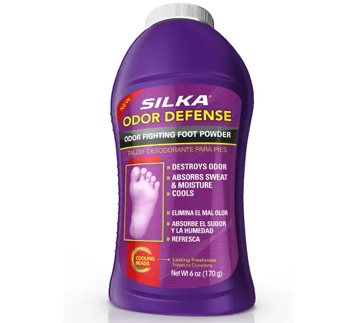 SILKA Odor Fighting Foot Powder & Shoe Deodorizer with Corn Starch Powder, Talc & Cooling Beads for Lasting Freshness, Absorbs Sweat & Excess Moisture, 6 Oz