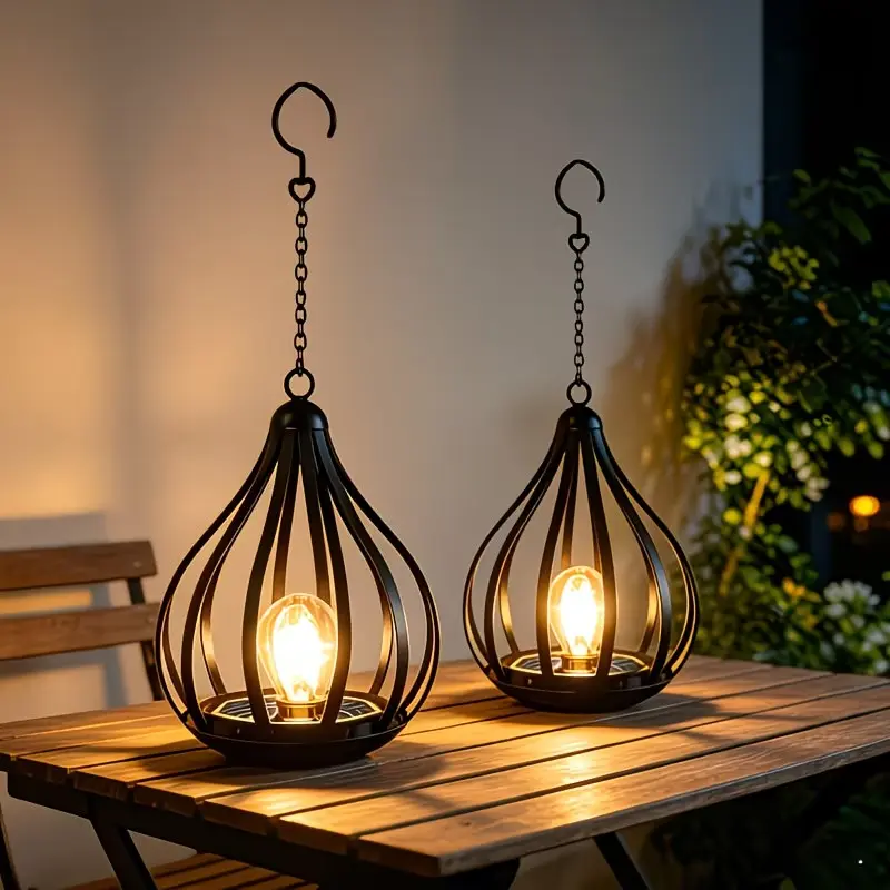 2pcs solar outdoor pendant lights, lawn lights, teardrop shaped bulb effect lights with lamp posts, suitable for gardens, courtyards, lawns, decks, umbrellas, tents, trees, courtyards, paths, lanes, gardens - warm white solar lights