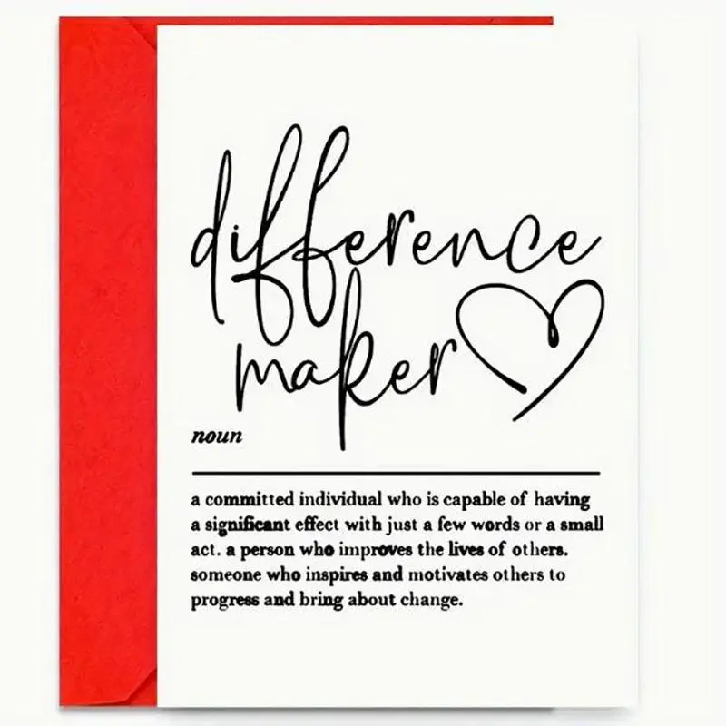 Difference Maker Thank You Card with Envelope, 1 Count Inspirational Letter Pattern Greeting Card, Gift Card for Teachers, Doctors, Family, Friends, Teacher Appreciation Card, Inspirational Greeting Cards