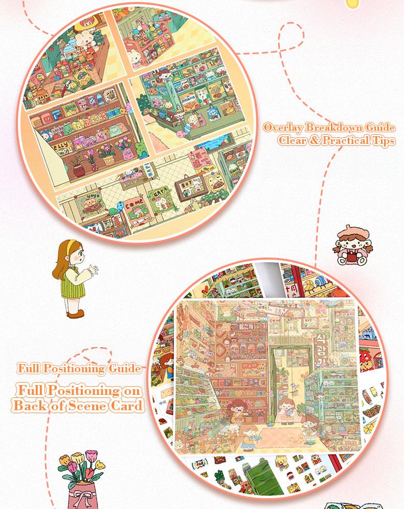 Corner Store Series – 3D Scene Sticker Kit,DIY Kawaii Diorama for Journaling & Scrapbooking,Nostalgic Cute Gift for Girls & Kids,PET Sticker Set