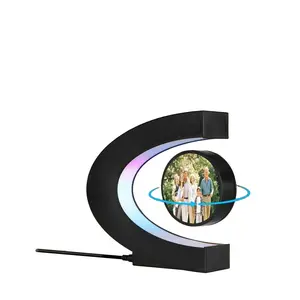 Magnetic Levitation Rotating Photo Frame: Showcase Your Memories with Style - Oval-Shaped Frame and LED Colorful Lights for Elegant Decor