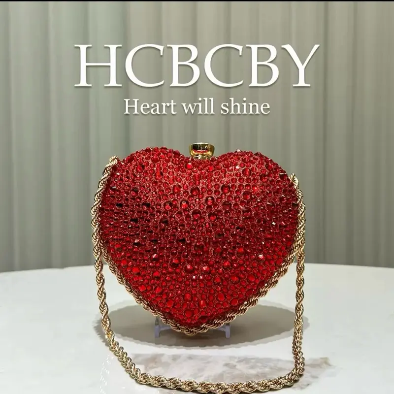 Luxury Crystal-Embellished Heart Evening Clutch Bag for Formal Events, Cocktails