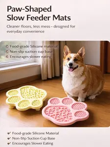 Paw-Shaped Pet Slow Feeder Lick Mat BPA Free Non-Slip with Suction, Durable Food-Grade Silicon, Textured Slow-Feed Design for Enrichment, Digestion, and Prevents Overeating | For Cats and Dogs
